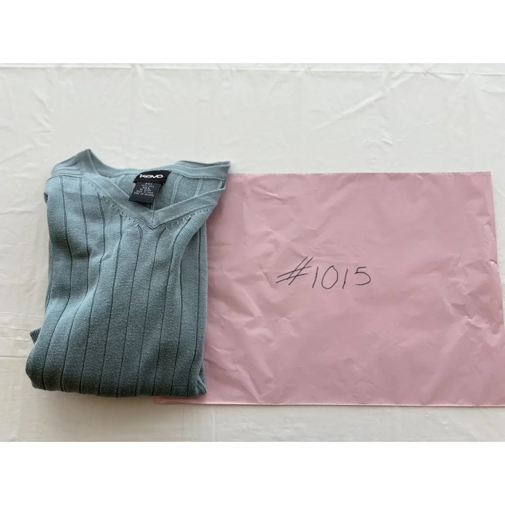 Kevo Sweater‎ Mens Large Blue 2-Ply 100% Silk Ribbed V Neck Pullover Lightweight - Picture 16 of 16